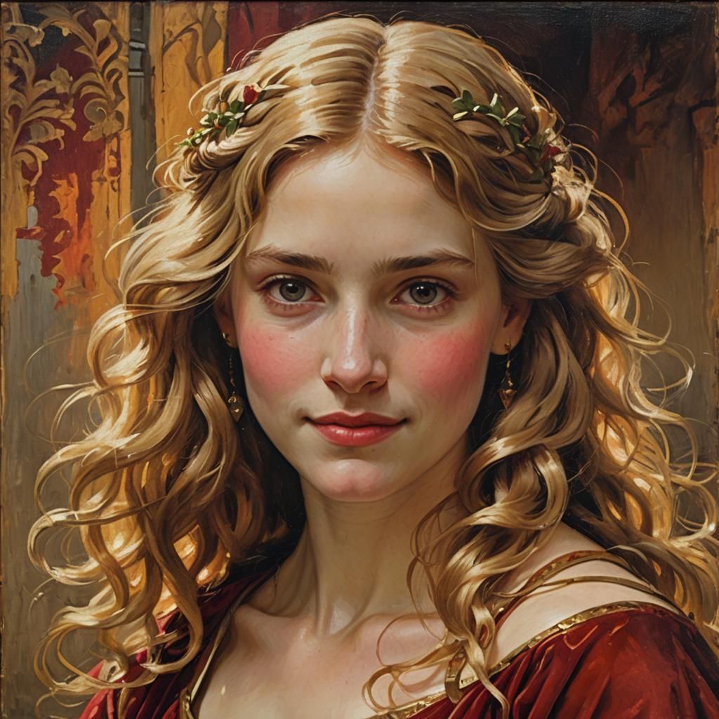 Medieval Woman Portrait in Oil Painting Style