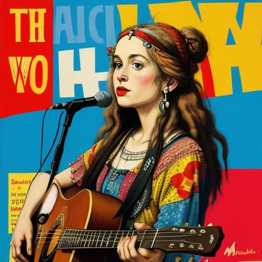 Groovy Pop Art Portrait of Hippie Woman