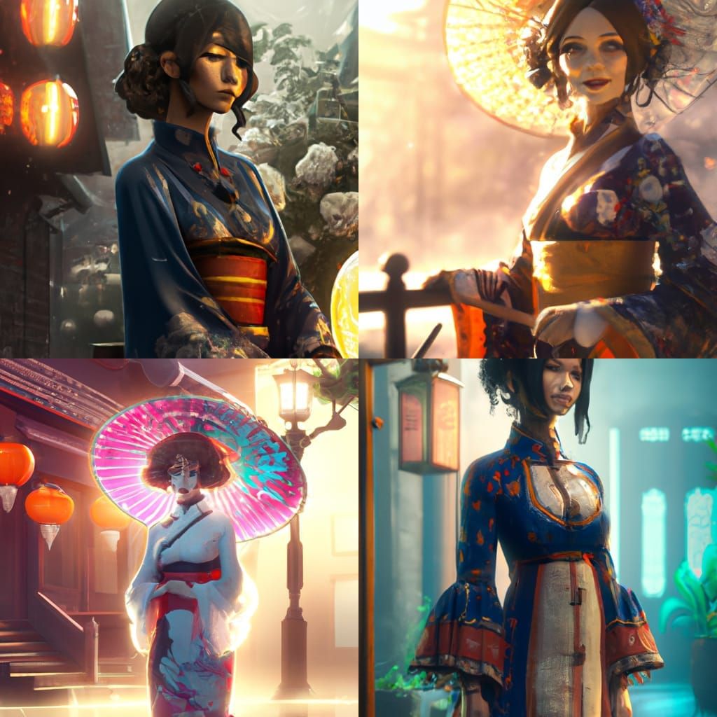 Japanese Woman in French Dress, Art Nouveau Style