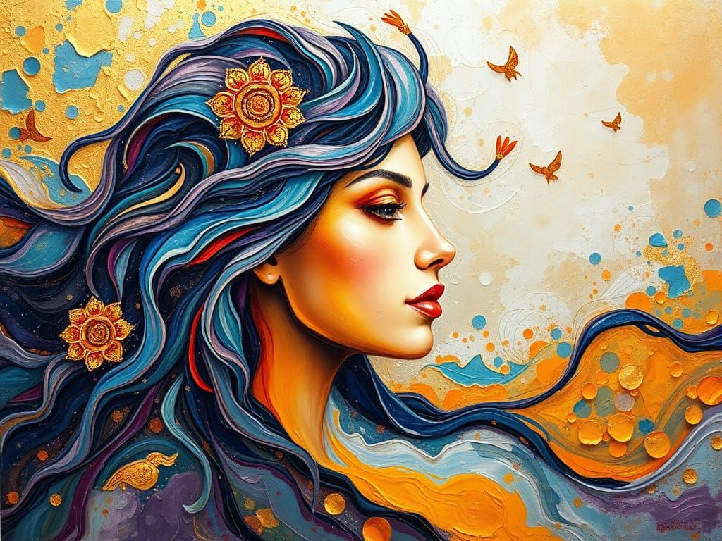Vibrant Nature Goddess in Neo-Impressionist Style Oil Painti...