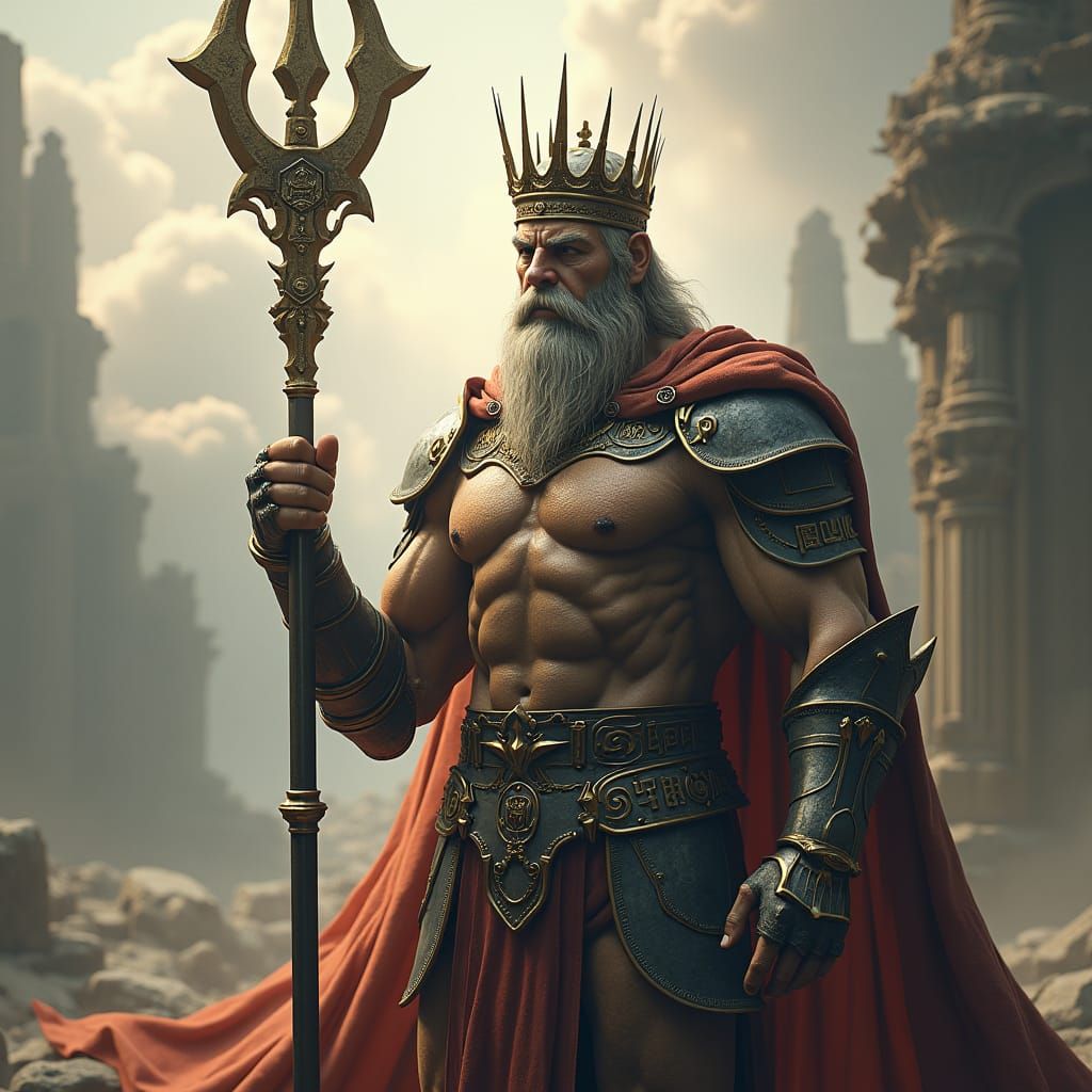 Imposing Knight with Spear and Crown in Regal Setting