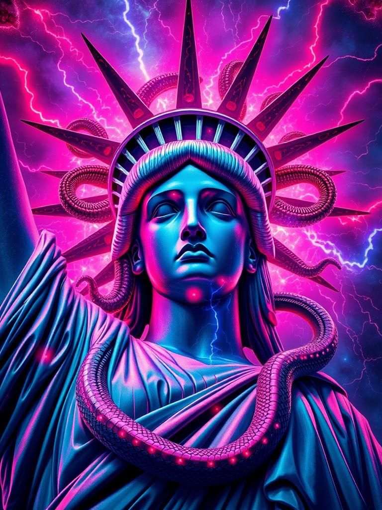 Statue of Liberty as Medusa in Surreal Style