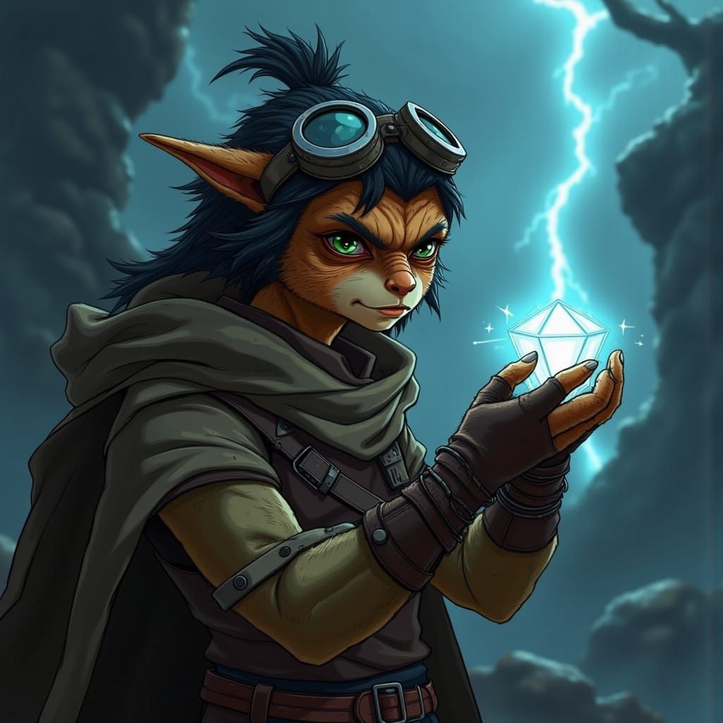Ickwonaught Adventurer with Glowing Crystal in Digital Art S...