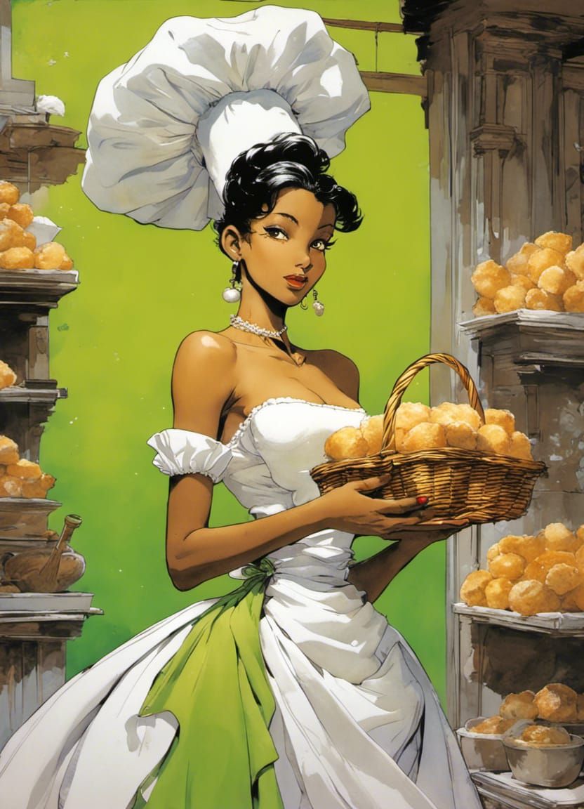 Tiana as Manga Chef Serving Beignets