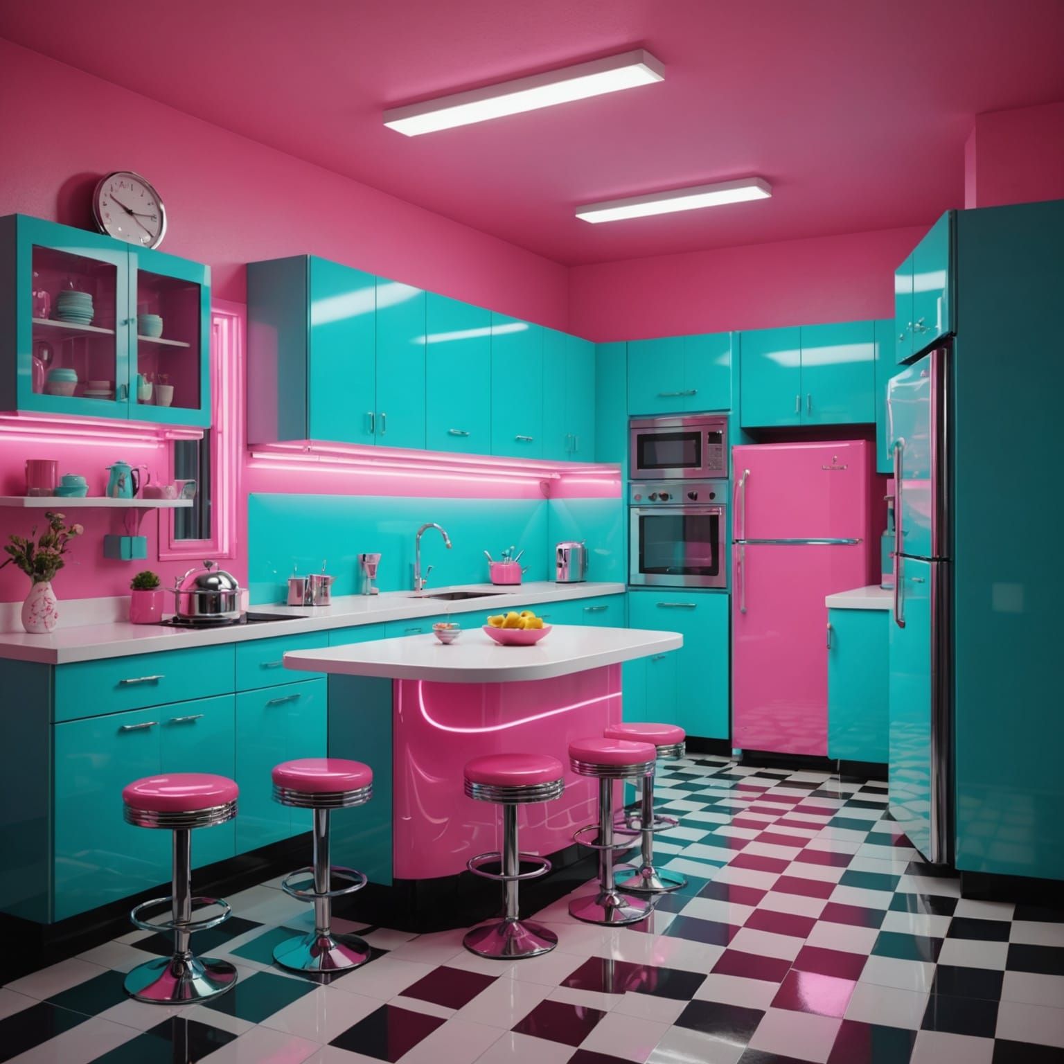 Ideal 50s Kitchen in Neon Pink and Teal