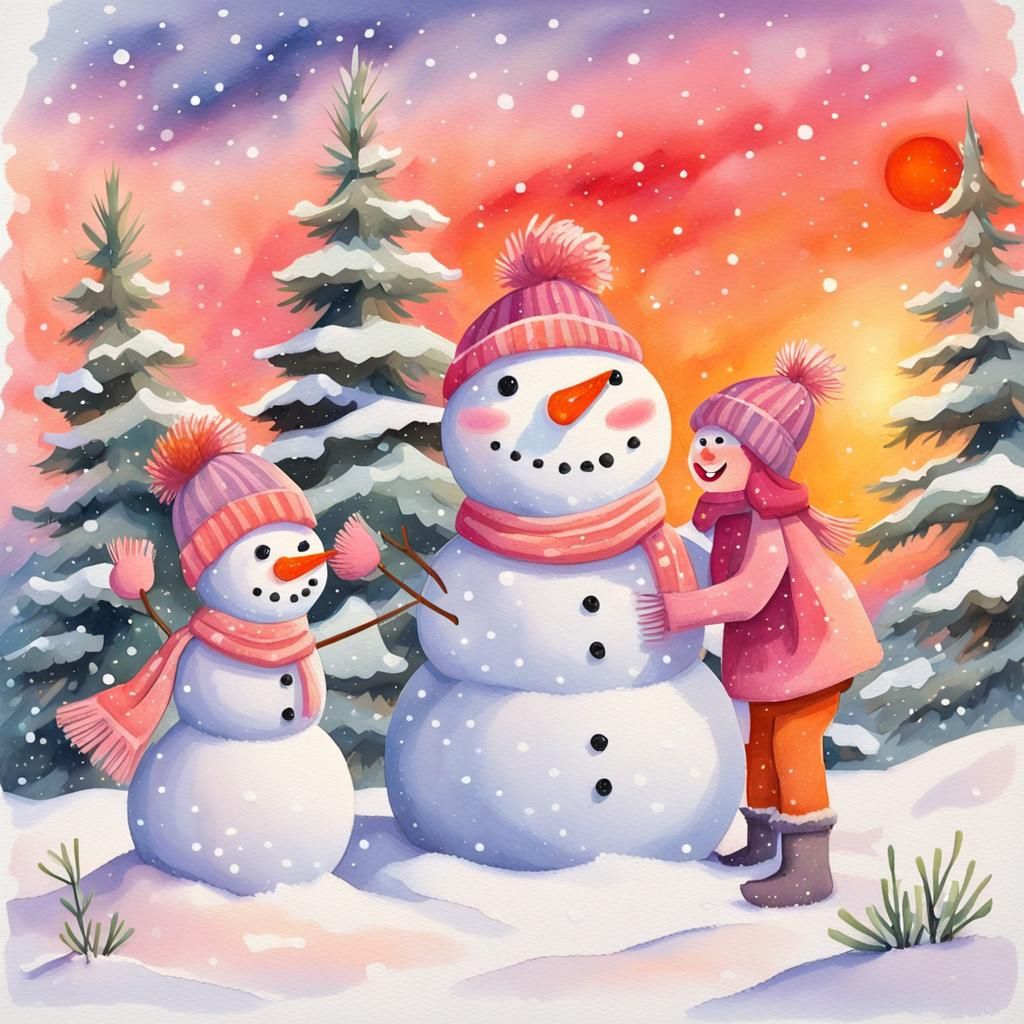 Vibrant Winter Landscape with Joyful Snow Fort