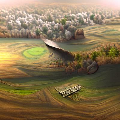 Wagon and Pitchfork on Farmland: Matte Painting