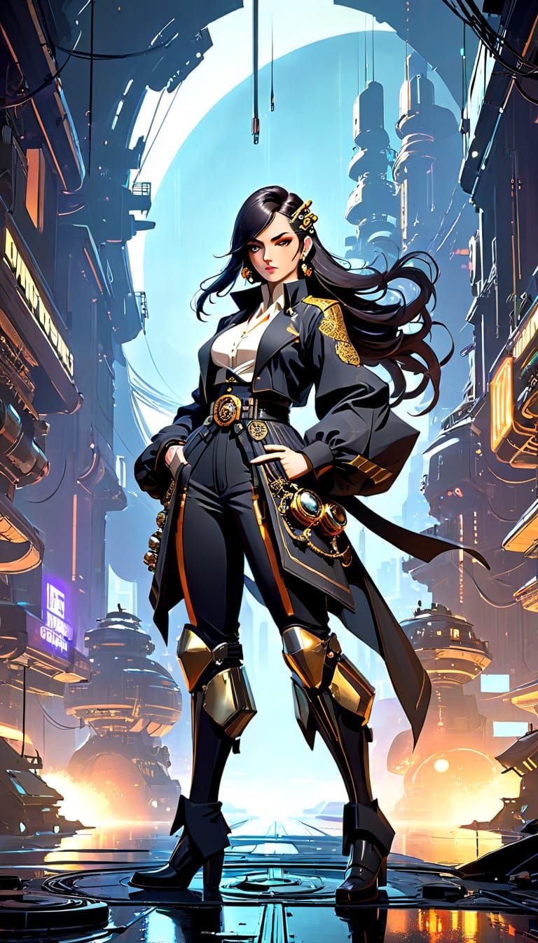 Stunning Cyberpunk Pirate Goddess in Revolutionary attire