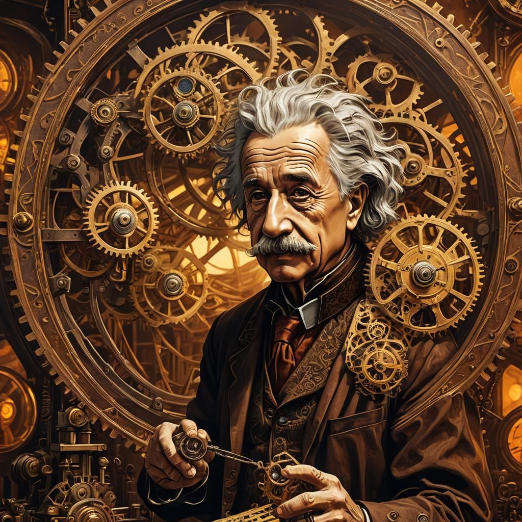 Einstein the Steampunk Clocksmith: Digital Art