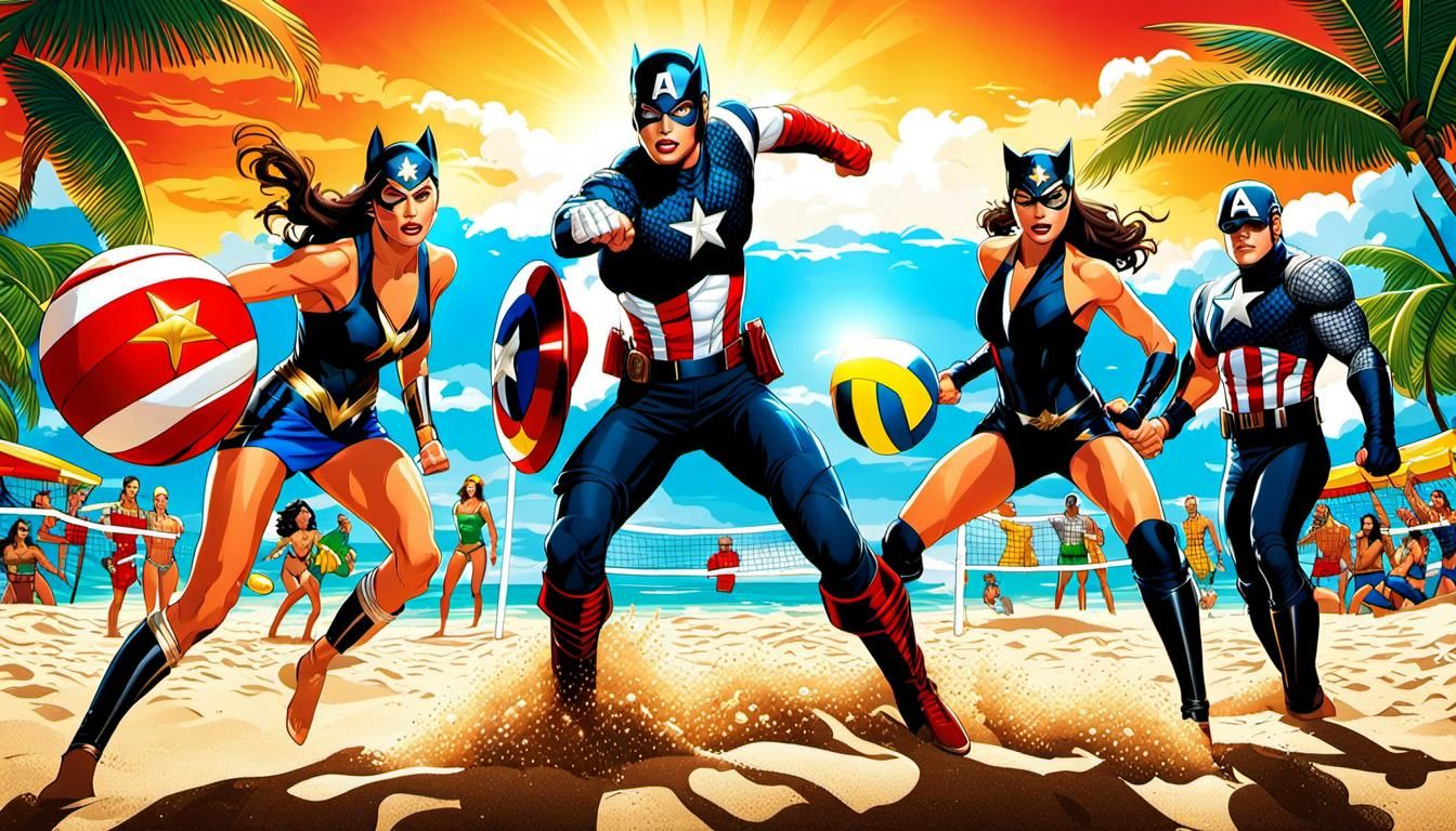 Superhero Beach Volleyball on a Tropical Island