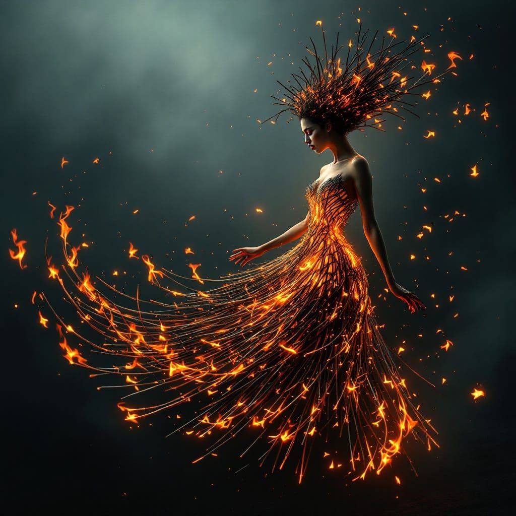 Matchstick Woman Ablaze in Abstract Expressionism