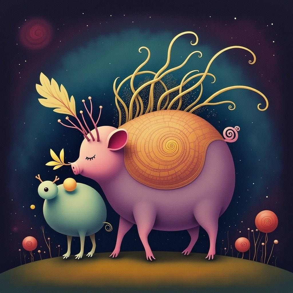 Chubby Winged Pig in Fantasy Chalk Art Style