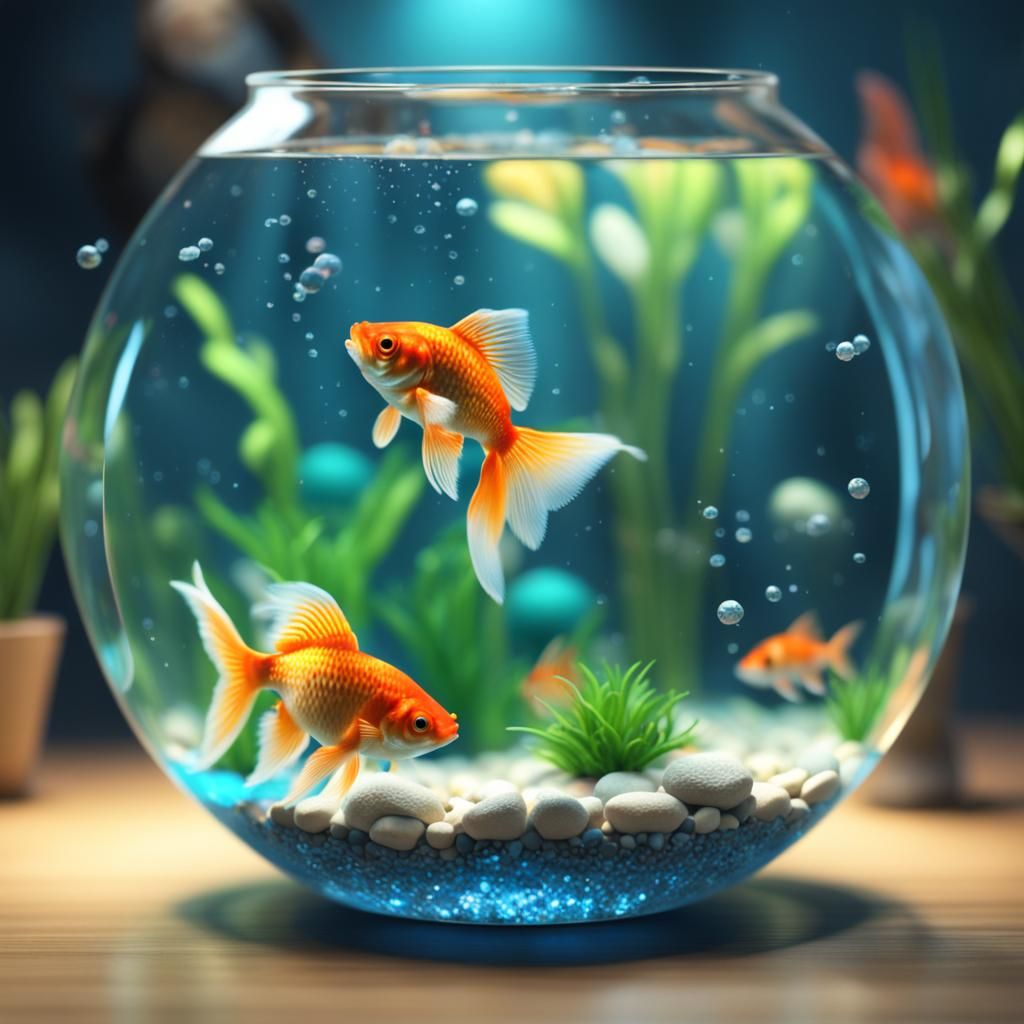 Sparkling Goldfish in Vivid Aquarium, 3D Render