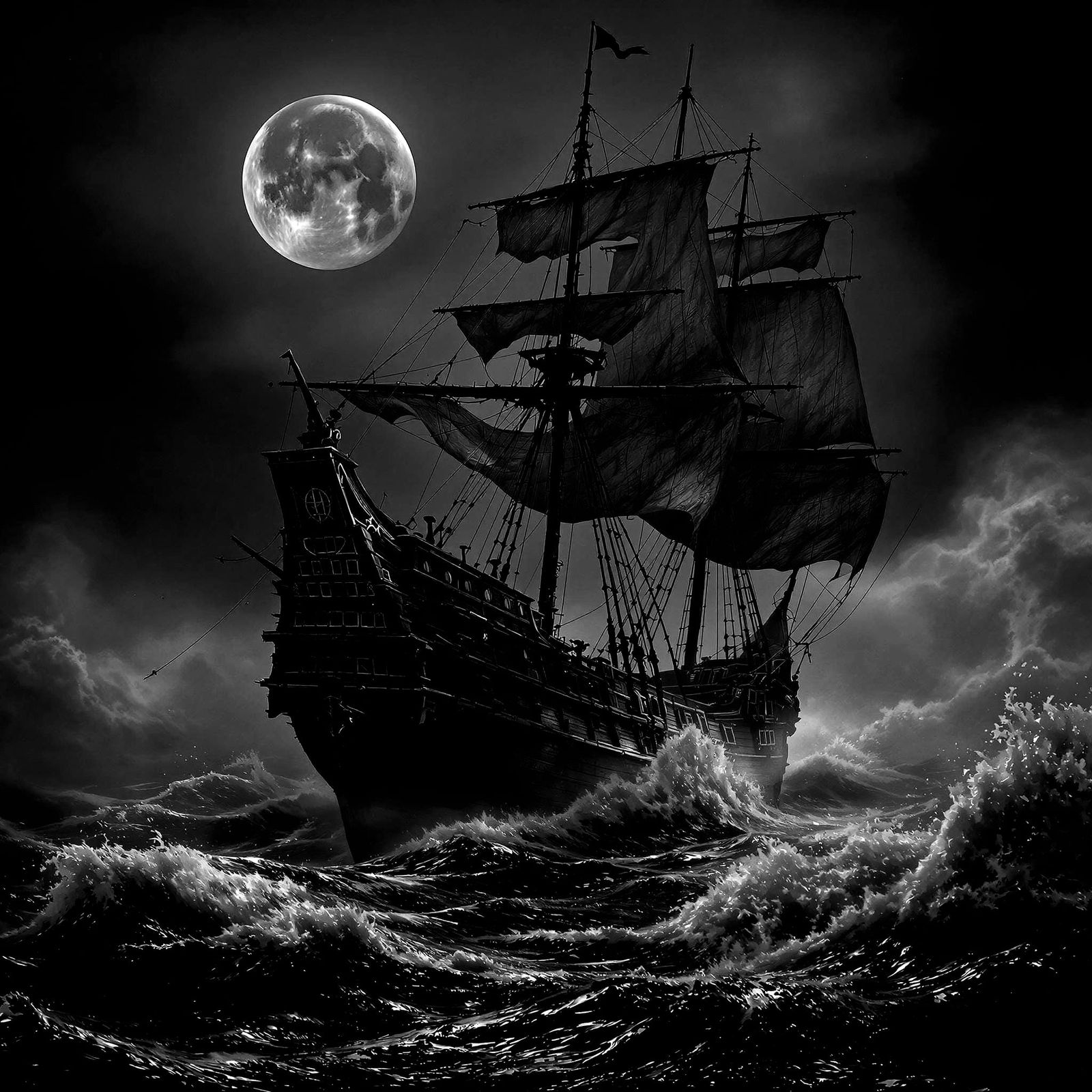Surreal Galleon Under Blood Moon