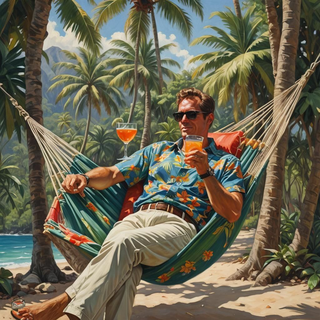 Man in Hammock: Oil Painting in Gurney Style