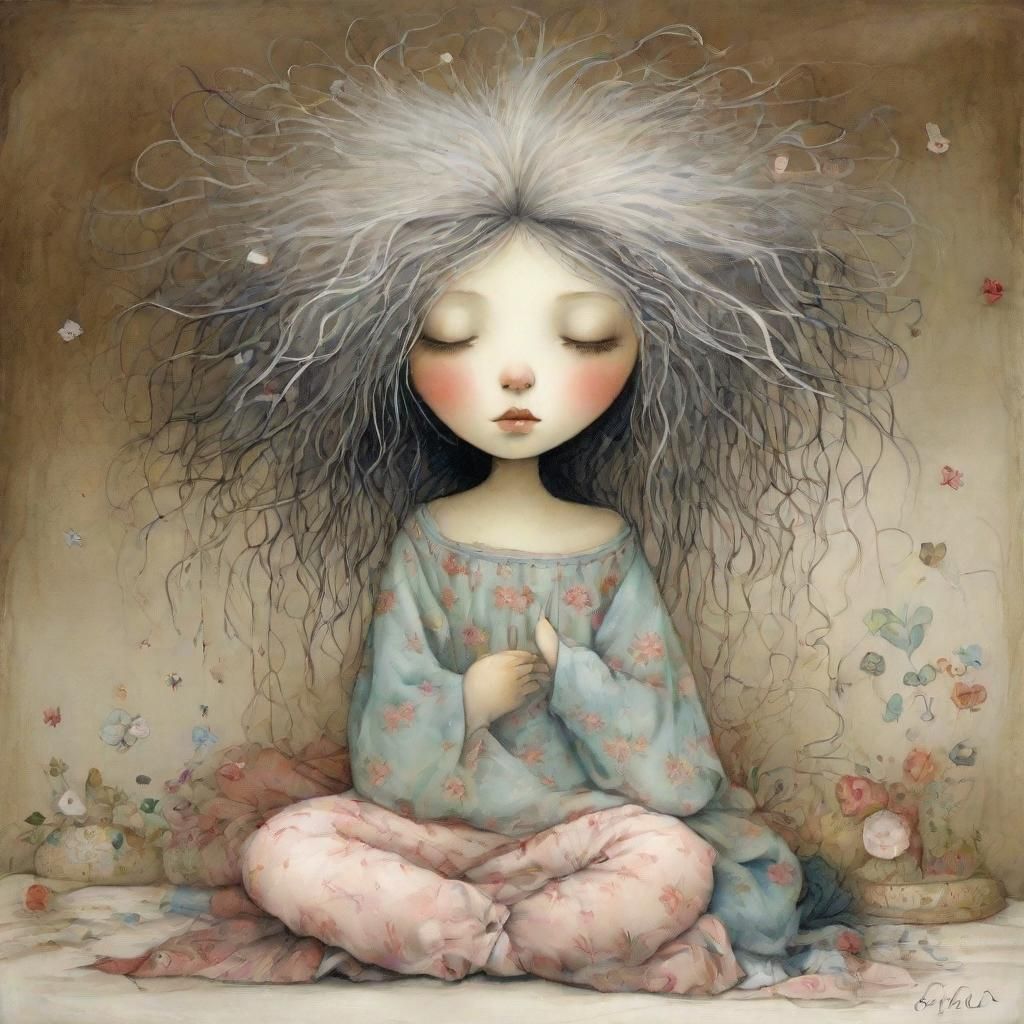 Woman with Chaotic Hair in Bed