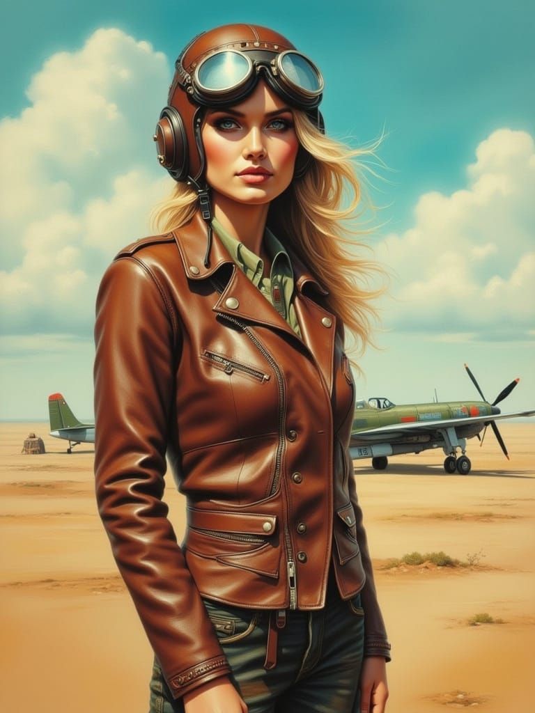 Vintage Aviator Portrait in Oil Painting Style