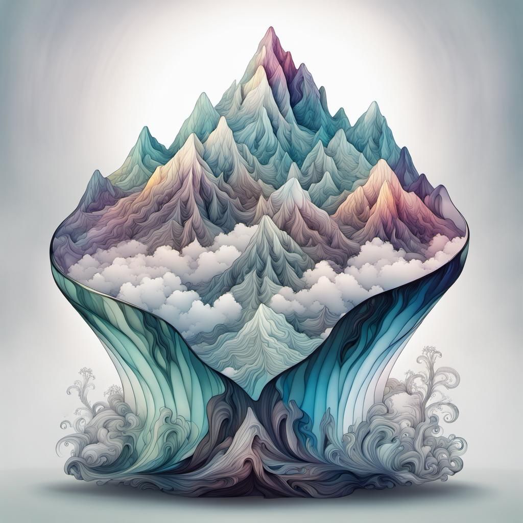 Glass Mountain-Man in Polychromatic Ink Art