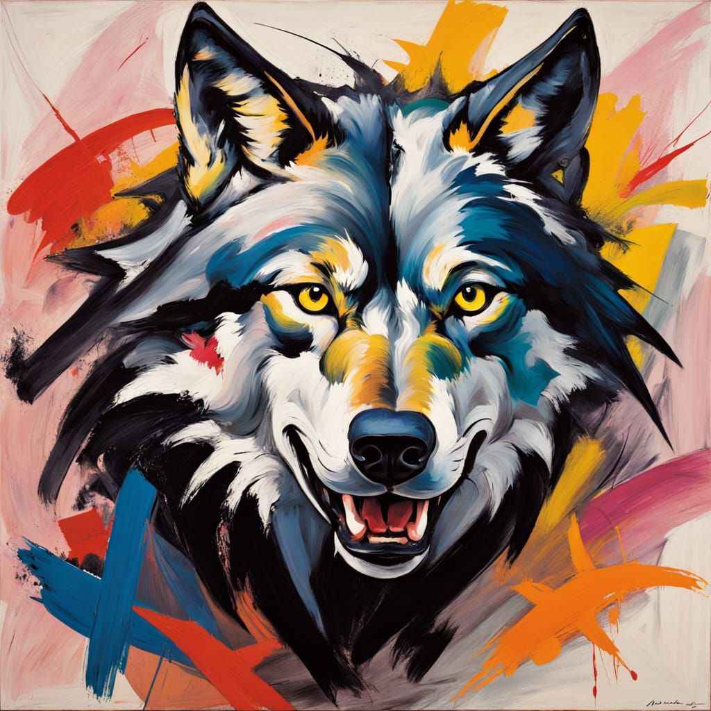 Dramatic Abstract Expressionist Portrait of a Wild Wolf