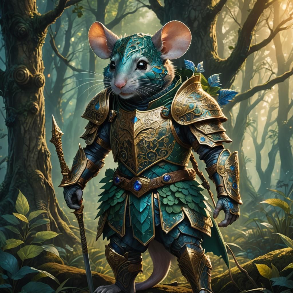 Warrior Mouse in Mystical Forest: Fantasy Concept Art