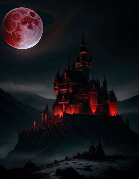 Gothic Dracula Castle Under Blood Moon in 8K