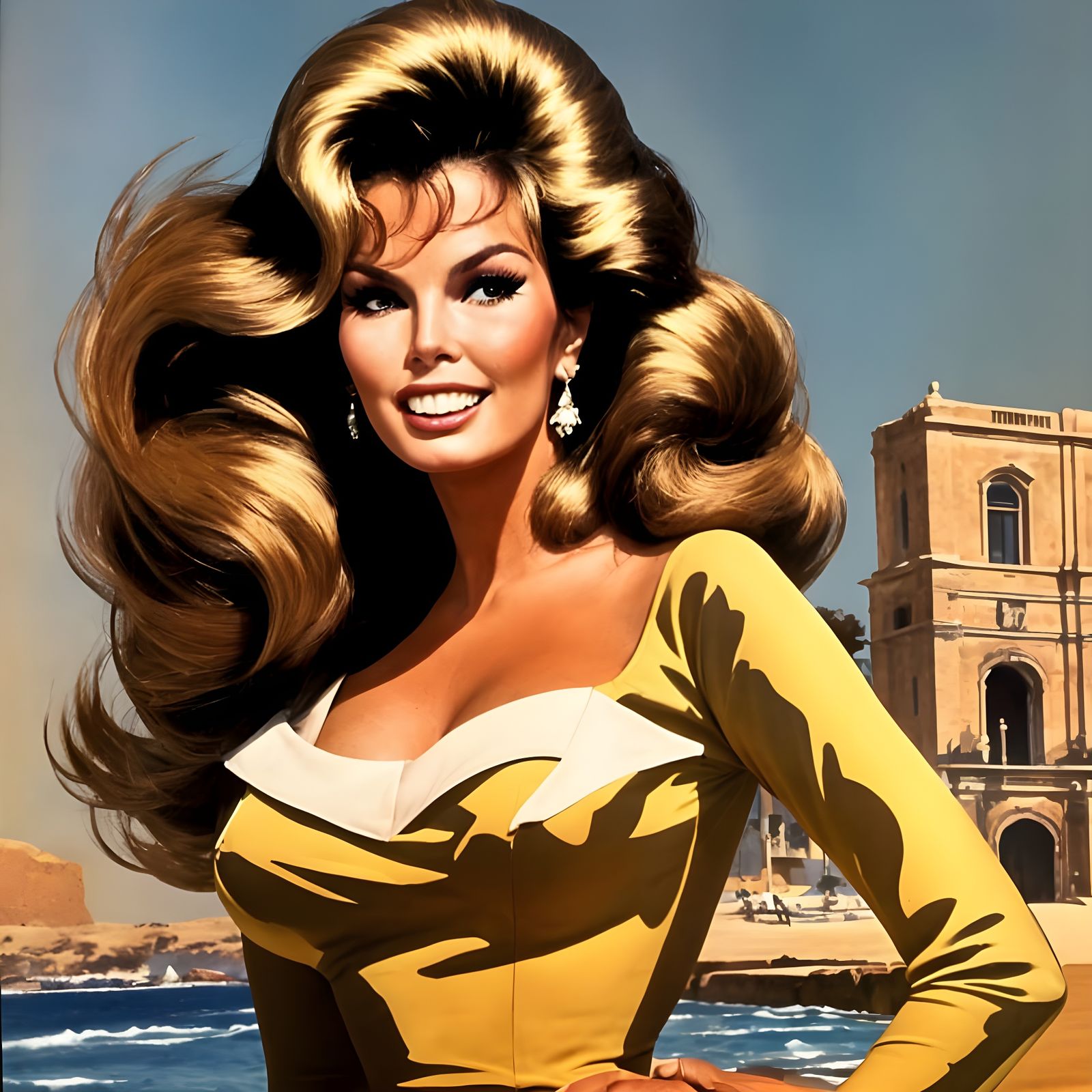 Raquel Welch in 1967 with Teased Brunette Hair