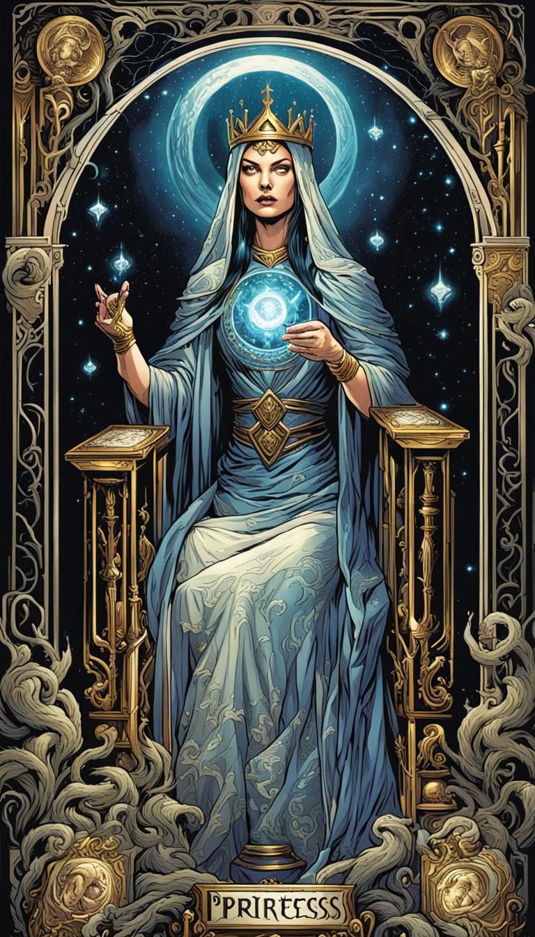 The High Priestess Tarot Card in Comic Art Style