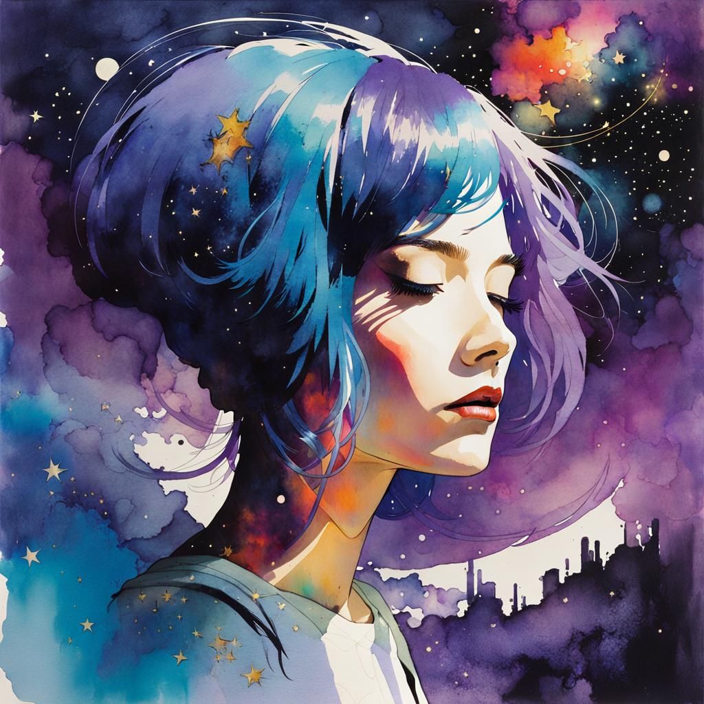 Woman in Space: Watercolor Fluoro Illustration