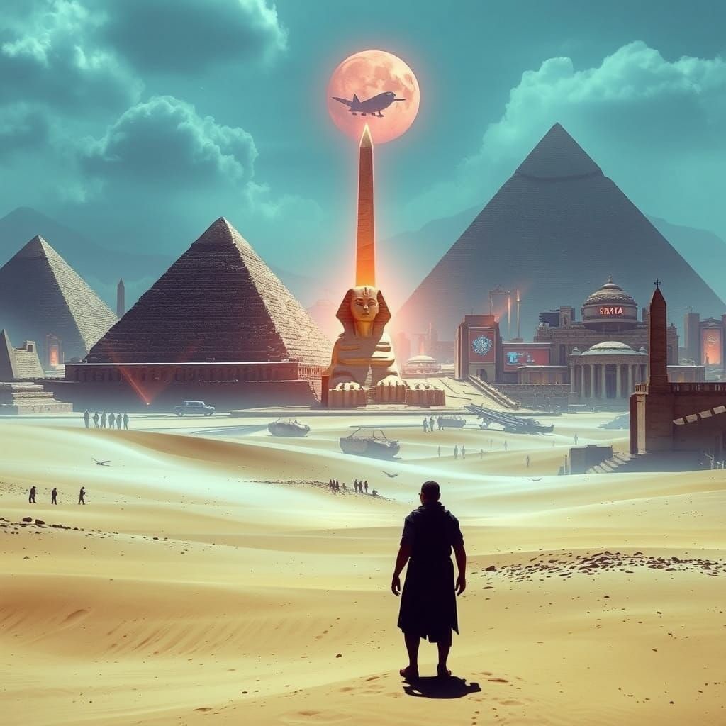 Ancient Giza Meets Futuristic City with Living Sphinx
