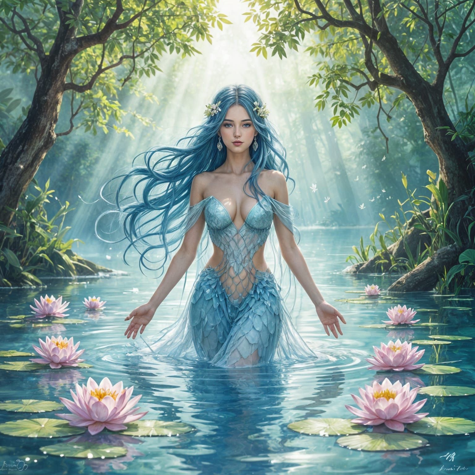Water Goddess Rising: Ethereal Watercolor Fantasy Art