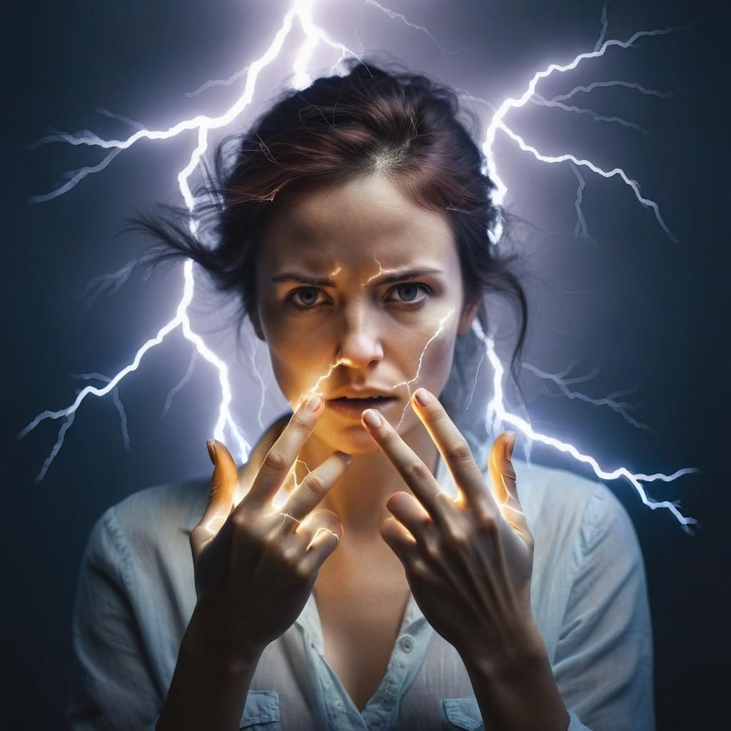 Double Exposure: Woman Conjuring Lightning