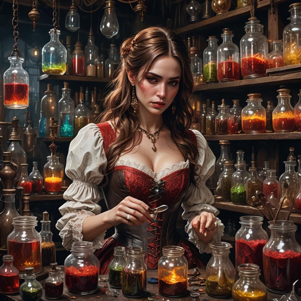 Young Alchemist in Studio: Hyperrealistic Splash Art