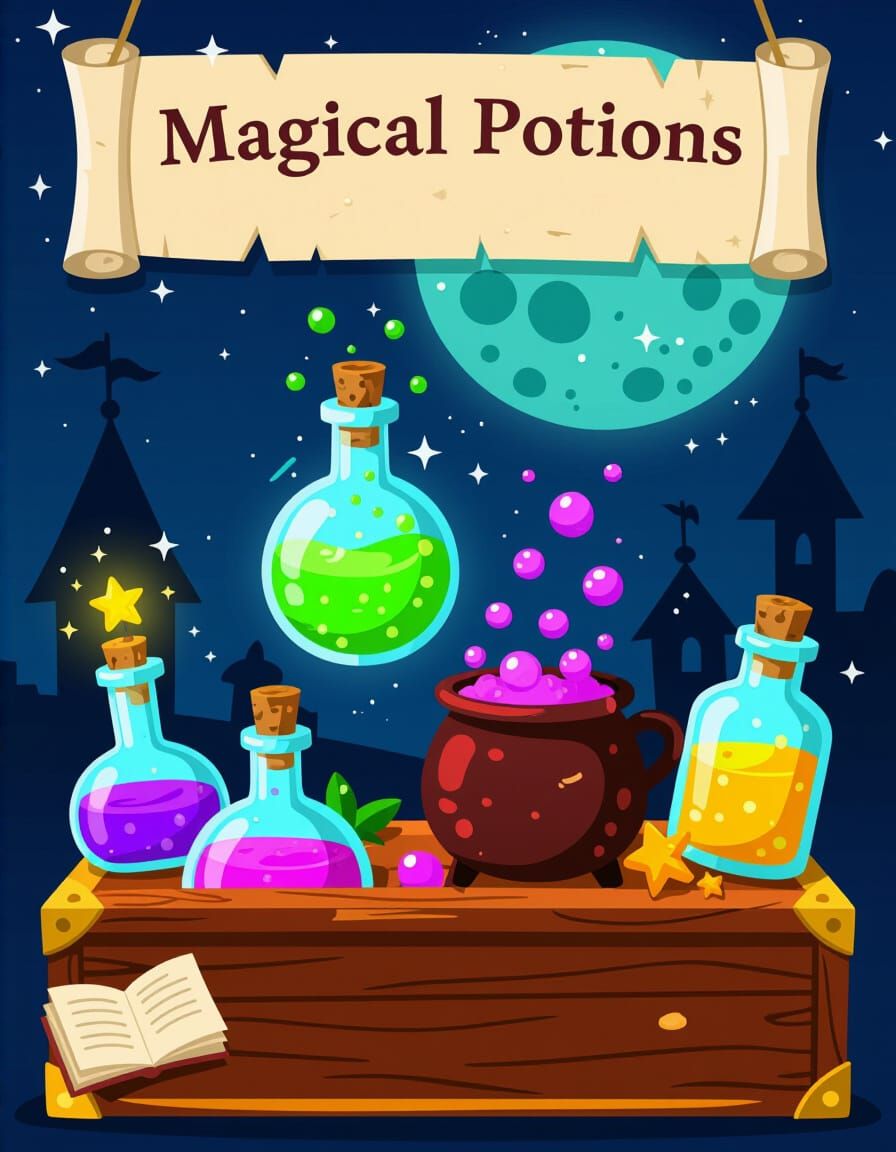 Magical Potions Glowing in Mystical Light
