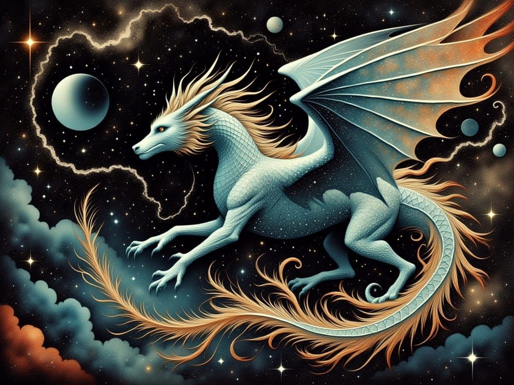 Celestial Dragon in Art Nouveau Galaxy