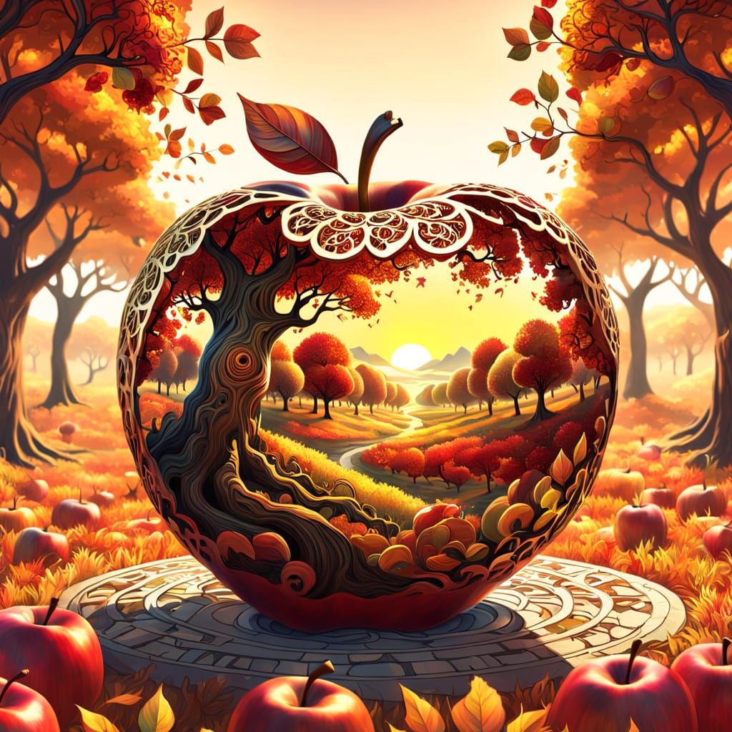Surreal Apple Landscape in Golden Hour Light
