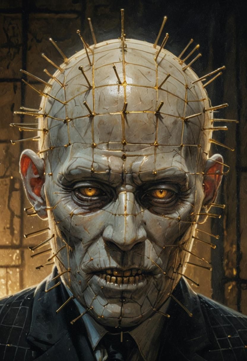 Pinhead in Eerie Hallway: Dark Fantasy Concept Art