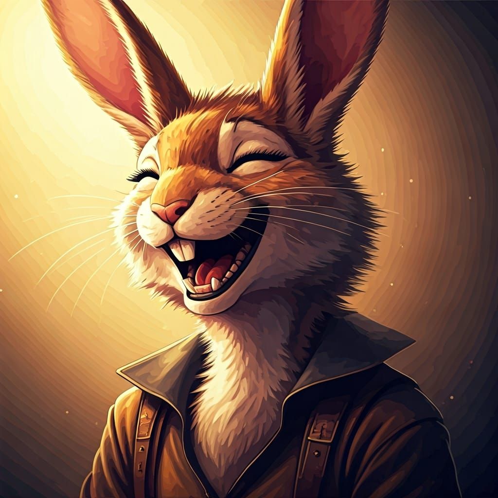 Laughing Anthro Rabbit in Manga Style