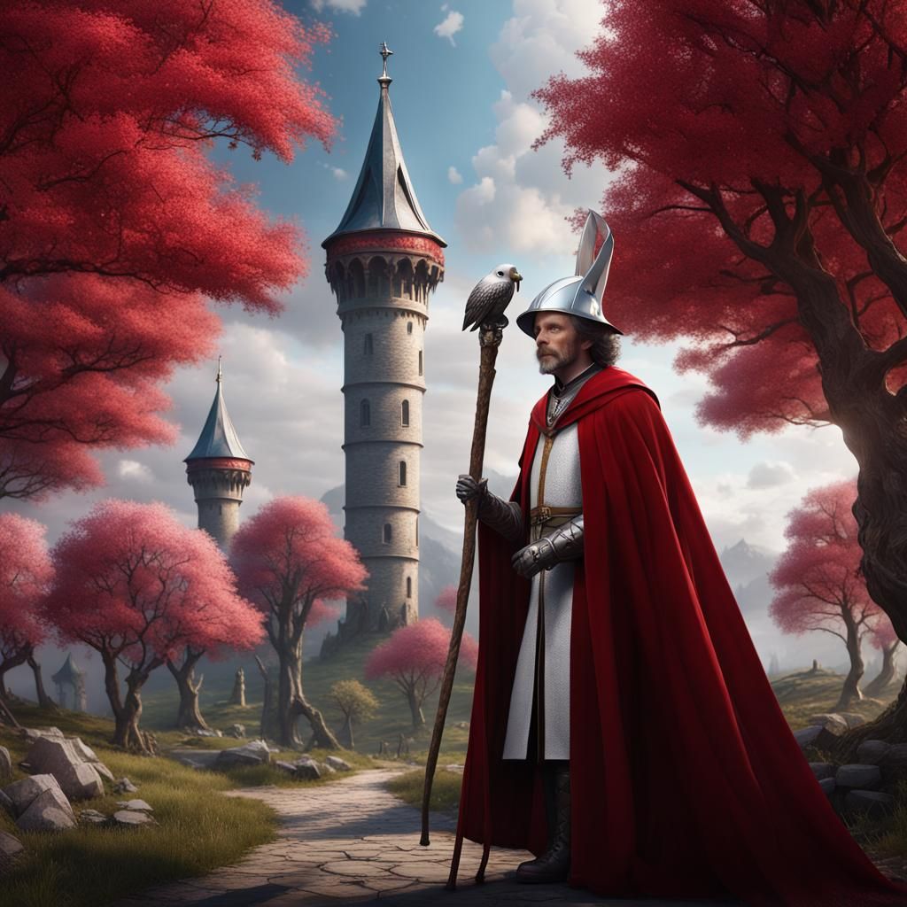 Fantasy Wizard with Falcon, Digital Matte Painting