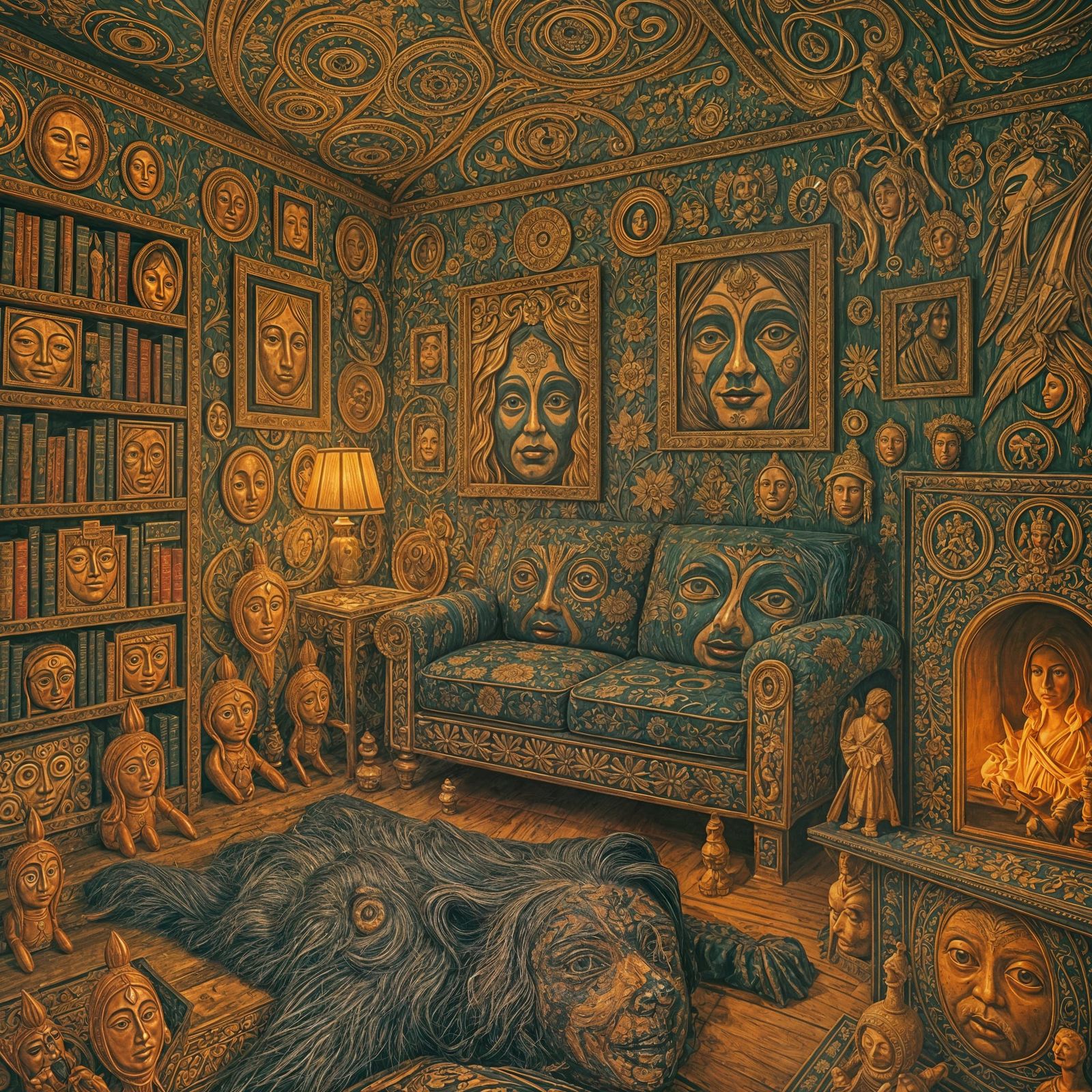 Hallucinatory Cabin Interior with Menacing Elves