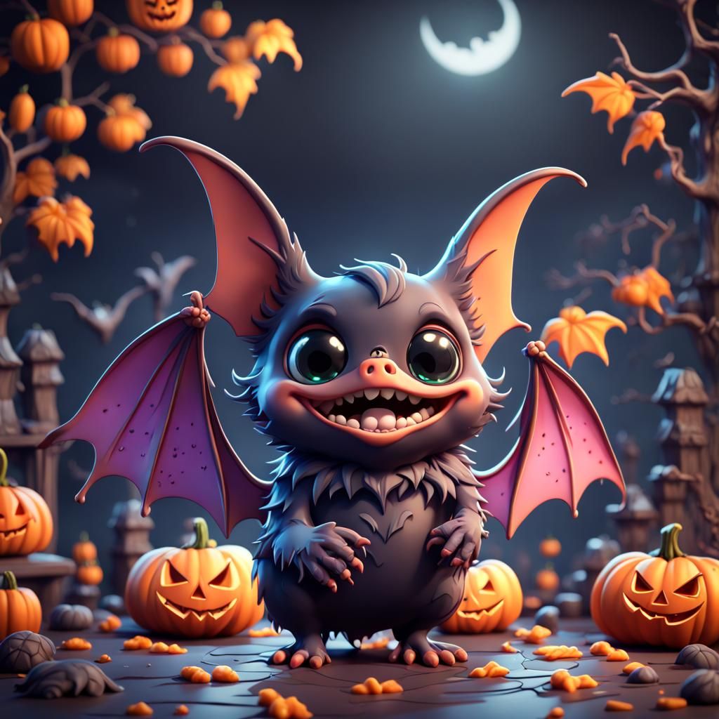 Cute Cartoon Halloween Bat: Fantasy Concept Art