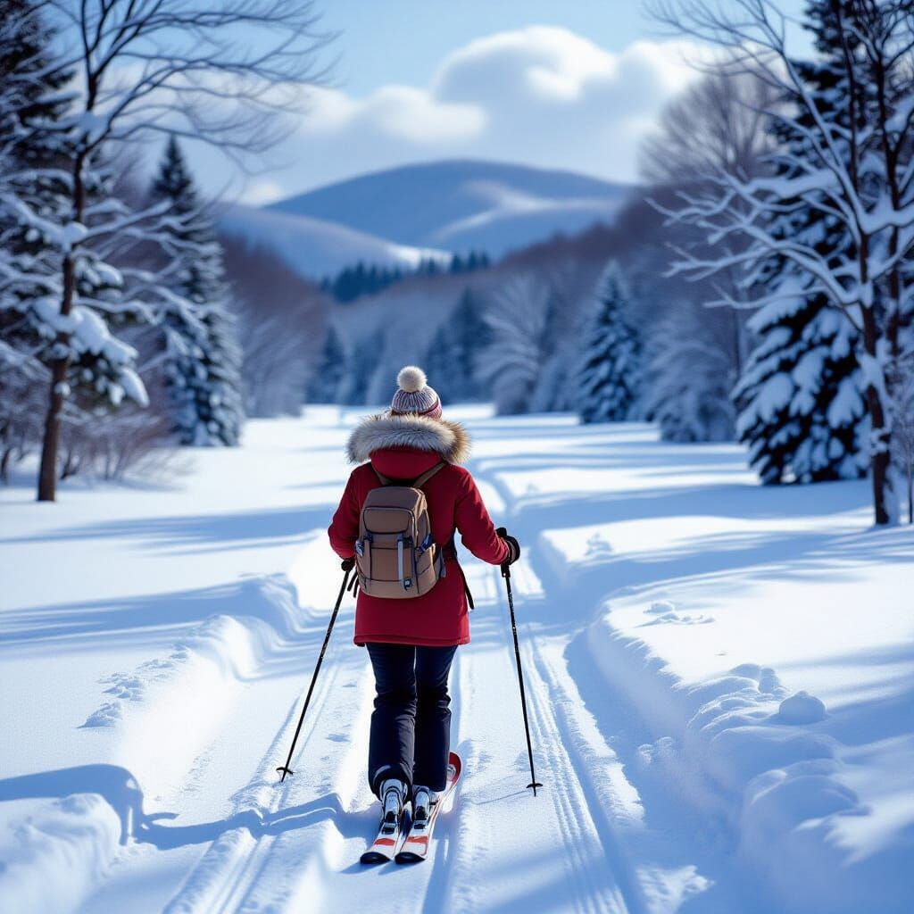 Woman Cross-Country Skiing in Snowy New Hampshire, 1972