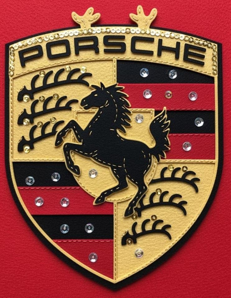 Porsche Logo as Felt Collage Illustration