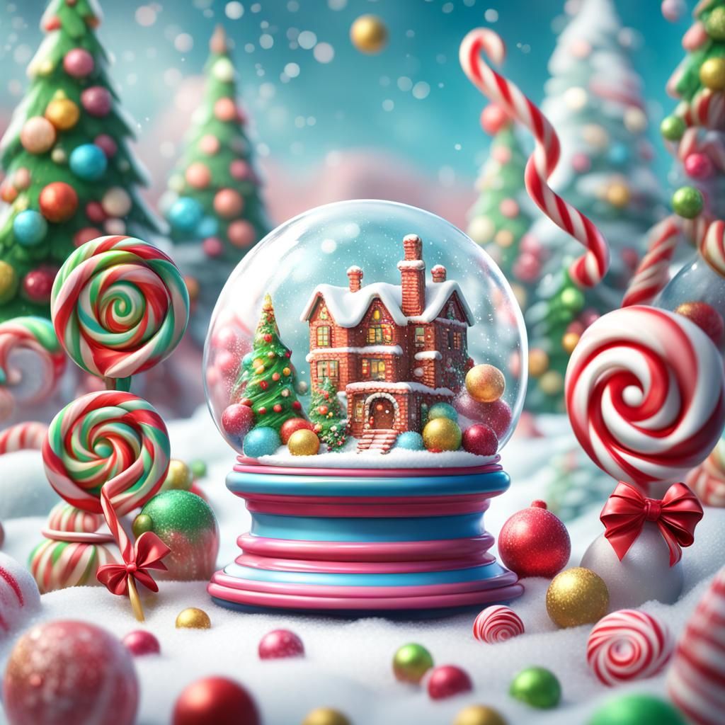 Whimsical Christmas Snowglobe in Candy Art Style