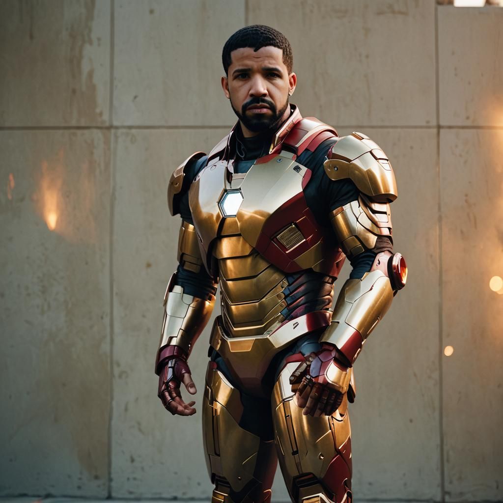 Drake as Iron Man in Cinematic Film Still