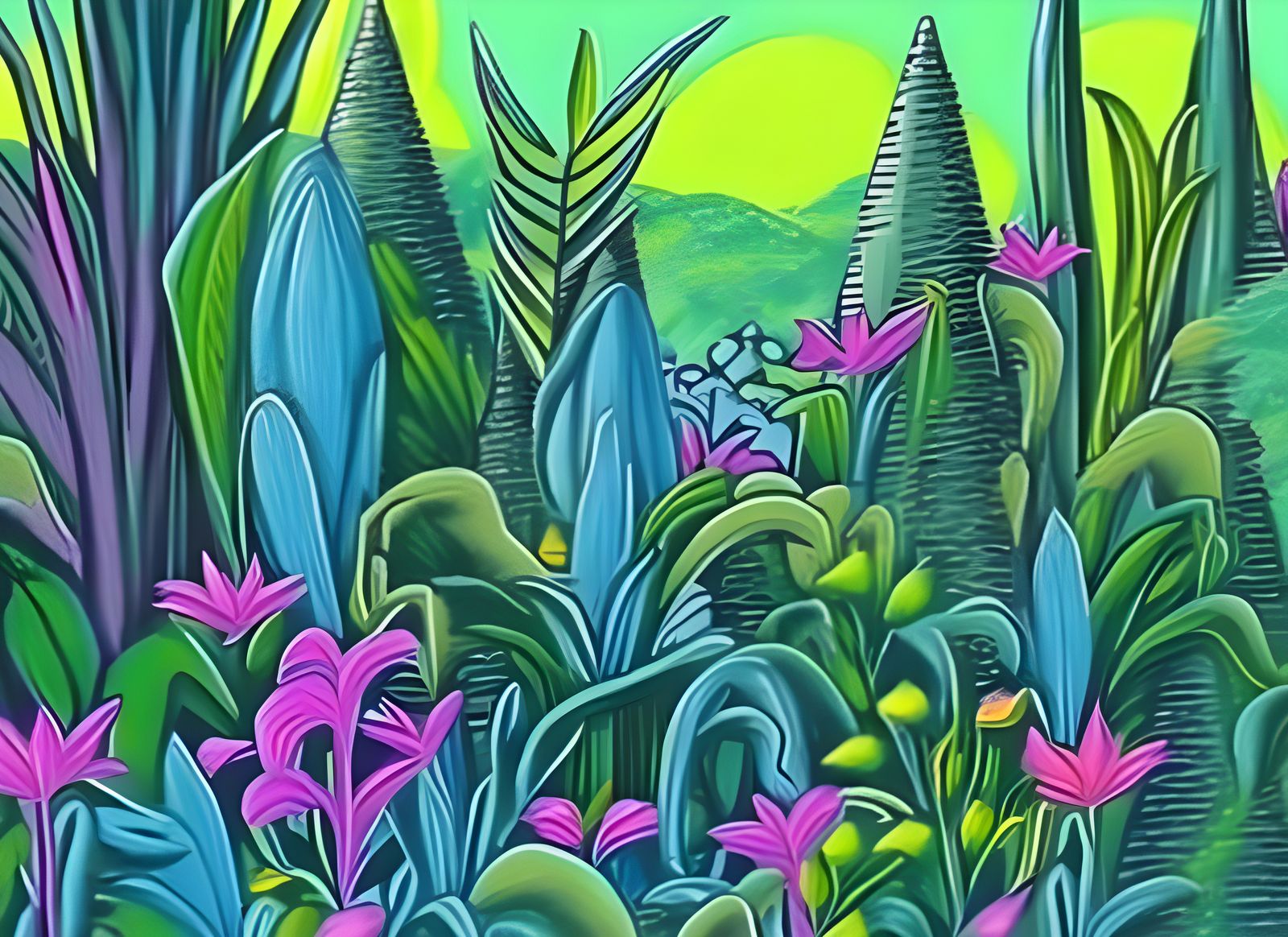 Colourful Alien Space Jungle Crayon Drawing