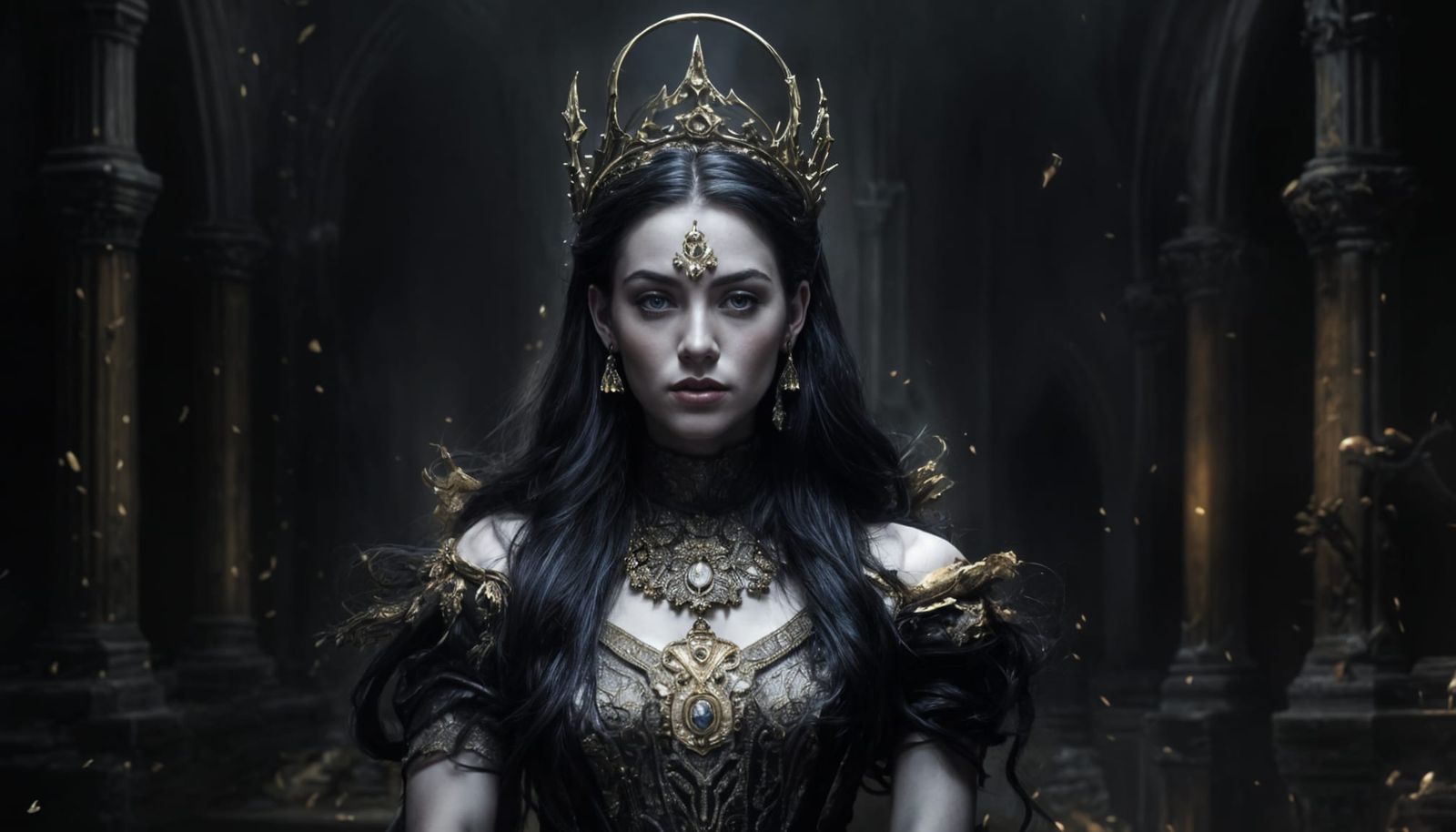 Dark Castle Queen in Elaborate Oil Painting Style