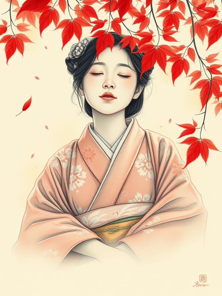 Ethereal Japanese Woman in a Forest Glade