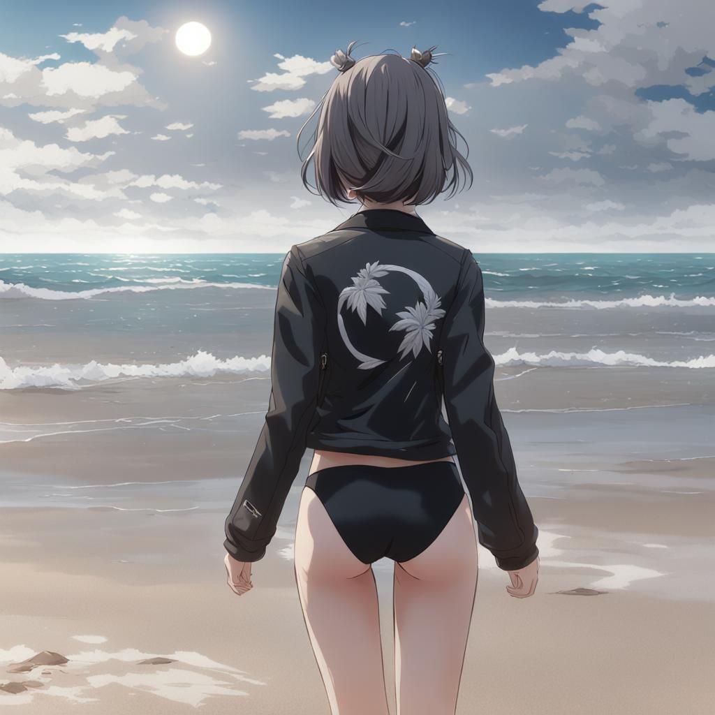 Anime Style Woman Smiling on the Beach