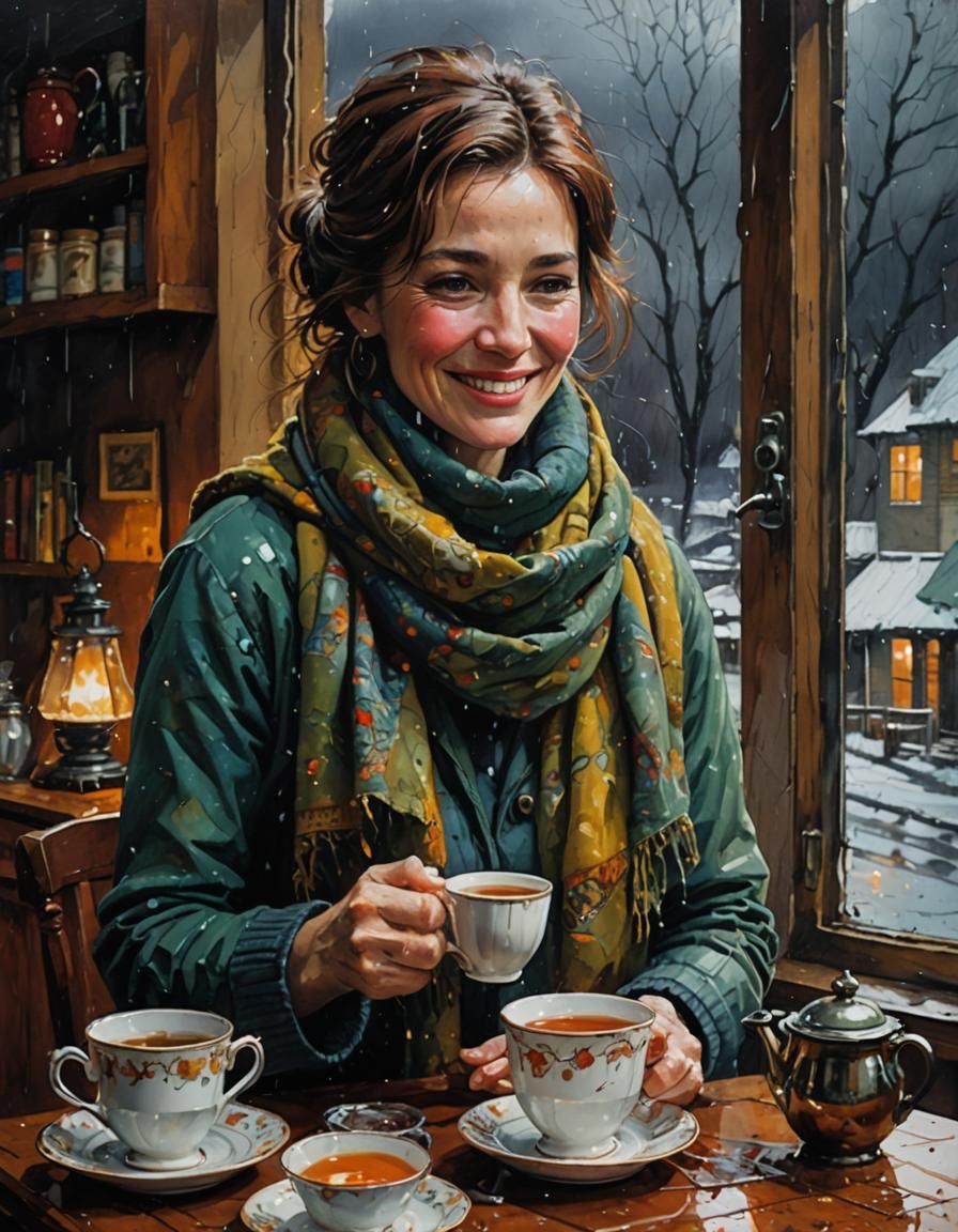 Cozy Winter Tea in Alcohol Ink Style