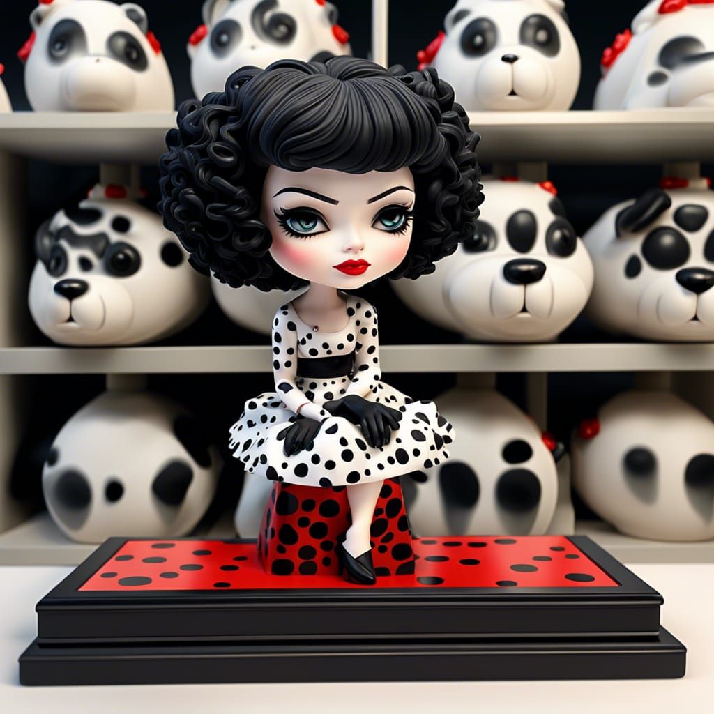 Cartoon Bobblehead of Woman in Dalmatian Dress